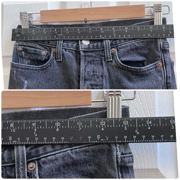 Levi’s Wedgie Icon Button Fly Black Wash Distressed Jean Size 24 Grunge Punk - Picture 7 of 12